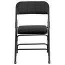 2 Pack SINGLEWAVE Series Curved Triple Braced & Double Hinged Black Patterned Fabric Metal Folding Chair