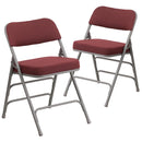 2 Pack SINGLEWAVE Series Premium Curved Triple Braced & Double Hinged Burgundy Fabric Metal Folding Chair
