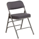 2 Pack SINGLEWAVE Series Premium Curved Triple Braced & Double Hinged Gray Fabric Metal Folding Chair