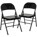 2 Pack SINGLEWAVE Series Triple Braced & Double Hinged Black Metal Folding Chair