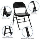 2 Pack SINGLEWAVE Series Triple Braced & Double Hinged Black Metal Folding Chair