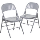 2 Pack SINGLEWAVE Series Triple Braced & Double Hinged Gray Metal Folding Chair