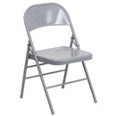 2 Pack SINGLEWAVE Series Triple Braced & Double Hinged Gray Metal Folding Chair