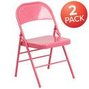 2 Pack SINGLEWAVE COLORBURST Series Bubblegum Pink Triple Braced & Double Hinged Metal Folding Chair