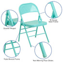 2 Pack SINGLEWAVE COLORBURST Series Tantalizing Teal Triple Braced & Double Hinged Metal Folding Chair