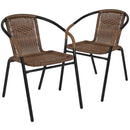 2 Pack Medium Brown Rattan Indoor-Outdoor Restaurant Stack Chair
