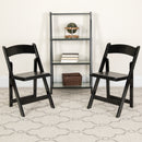 2 Pack SINGLEWAVE Series Black Wood Folding Chair with Vinyl Padded Seat