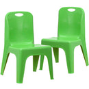 2 Pack Green Plastic Stackable School Chair with Carrying Handle and 11" Seat Height