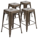 24" High Metal Counter-Height, Indoor Bar Stool in Gun Metal Gray - Stackable Set of 4