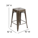 24" High Metal Counter-Height, Indoor Bar Stool in Gun Metal Gray - Stackable Set of 4