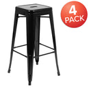 30" High Metal Indoor Bar Stool in Black - Stackable Set of 4