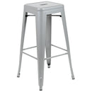30" High Metal Indoor Bar Stool in Silver - Stackable Set of 4