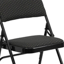 SINGLEWAVE Series Curved Triple Braced & Double Hinged Black Patterned Fabric Metal Folding Chair