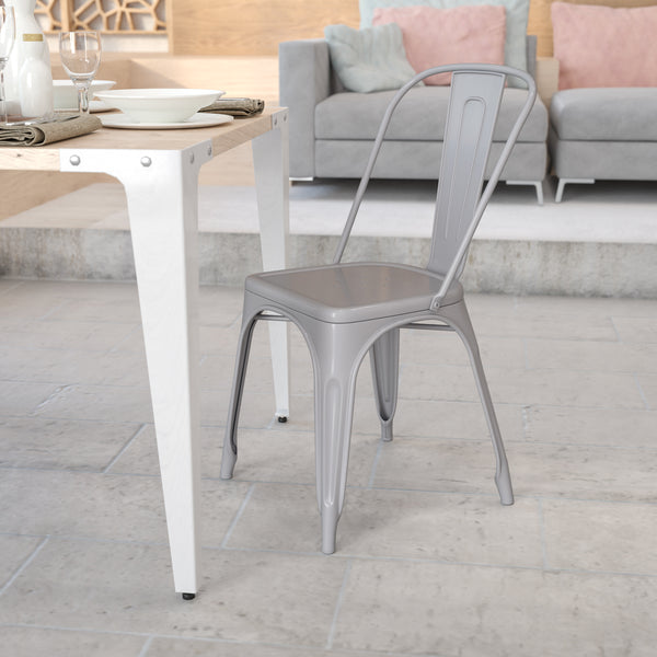 Commercial Grade Silver Metal Indoor-Outdoor Stackable Chair