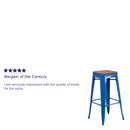 30" High Backless Blue Metal Barstool with Square Wood Seat