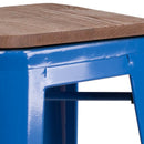 30" High Backless Blue Metal Barstool with Square Wood Seat