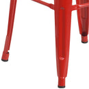 30" High Backless Red Metal Barstool with Square Wood Seat