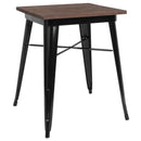 23.5" Square Black Metal Indoor Table with Walnut Rustic Wood Top