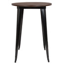 30" Round Black Metal Indoor Bar Height Table with Walnut Rustic Wood Top