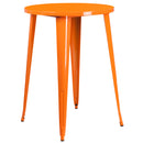 Commercial Grade 30" Round Orange Metal Indoor-Outdoor Bar Table Set with 2 Square Seat Backless Stools