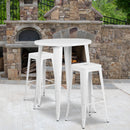 Commercial Grade 30" Round White Metal Indoor-Outdoor Bar Table Set with 2 Square Seat Backless Stools