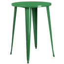 Commercial Grade 30" Round Green Metal Indoor-Outdoor Bar Table Set with 4 Square Seat Backless Stools