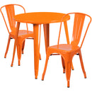 Commercial Grade 30" Round Orange Metal Indoor-Outdoor Table Set with 2 Cafe Chairs