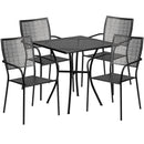 Commercial Grade 28" Square Black Indoor-Outdoor Steel Patio Table Set with 4 Square Back Chairs