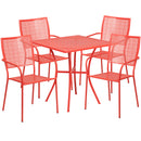 Commercial Grade 28" Square Coral Indoor-Outdoor Steel Patio Table Set with 4 Square Back Chairs