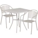 Commercial Grade 28" Square Light Gray Indoor-Outdoor Steel Patio Table Set with 2 Round Back Chairs