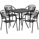 Commercial Grade 28" Square Black Indoor-Outdoor Steel Patio Table Set with 4 Round Back Chairs