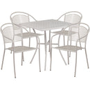 Commercial Grade 28" Square Light Gray Indoor-Outdoor Steel Patio Table Set with 4 Round Back Chairs