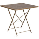 Commercial Grade 28" Square Gold Indoor-Outdoor Steel Folding Patio Table Set with 4 Square Back Chairs
