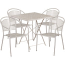 Commercial Grade 28" Square Light Gray Indoor-Outdoor Steel Folding Patio Table Set with 4 Round Back Chairs