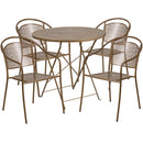 Commercial Grade 30" Round Gold Indoor-Outdoor Steel Folding Patio Table Set with 4 Round Back Chairs