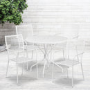 Commercial Grade 35.25" Round White Indoor-Outdoor Steel Patio Table Set with 4 Square Back Chairs