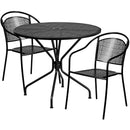 Commercial Grade 35.25" Round Black Indoor-Outdoor Steel Patio Table Set with 2 Round Back Chairs