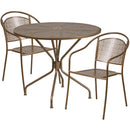 Commercial Grade 35.25" Round Gold Indoor-Outdoor Steel Patio Table Set with 2 Round Back Chairs