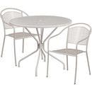 Commercial Grade 35.25" Round Light Gray Indoor-Outdoor Steel Patio Table Set with 2 Round Back Chairs