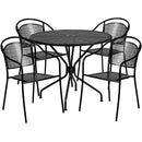 Commercial Grade 35.25" Round Black Indoor-Outdoor Steel Patio Table Set with 4 Round Back Chairs