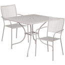 Commercial Grade 35.5" Square Light Gray Indoor-Outdoor Steel Patio Table Set with 2 Square Back Chairs