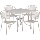 Commercial Grade 35.5" Square Light Gray Indoor-Outdoor Steel Patio Table Set with 4 Round Back Chairs
