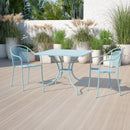 Commercial Grade 35.5" Square Sky Blue Indoor-Outdoor Steel Patio Table with Umbrella Hole