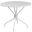 Commercial Grade 35.25" Round White Indoor-Outdoor Steel Patio Table with Umbrella Hole