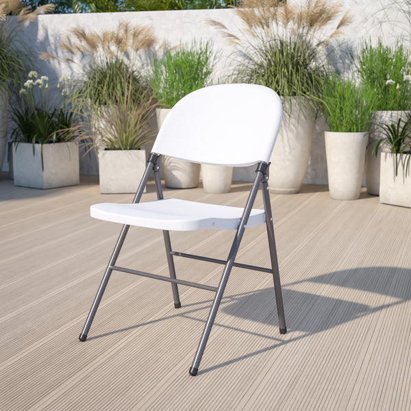 SINGLEWAVE Series 330 lb. Capacity Granite White Plastic Folding Chair with Charcoal Frame