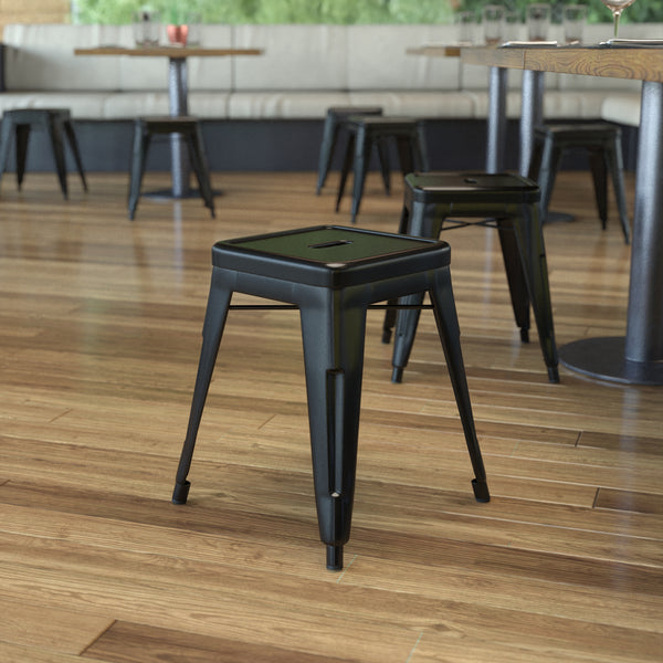 18" Table Height Stool, Stackable Backless Metal Indoor Dining Stool, Commercial Grade Restaurant Stool in Black - Set of 4