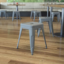 18" Table Height Stool, Stackable Backless Metal Indoor Dining Stool, Commercial Grade Restaurant Stool in Silver - Set of 4