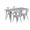 Commercial Grade 31.5" x 63" Rectangular Silver Metal Indoor-Outdoor Table Set with 4 Stack Chairs