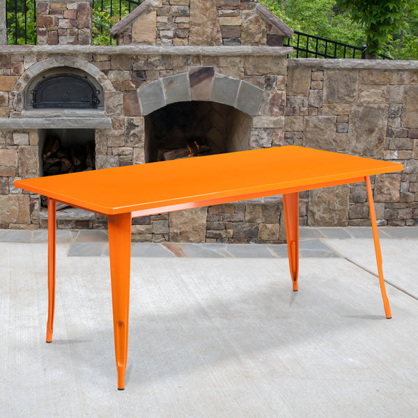 Commercial Grade 31.5" x 63" Rectangular Orange Metal Indoor-Outdoor Table