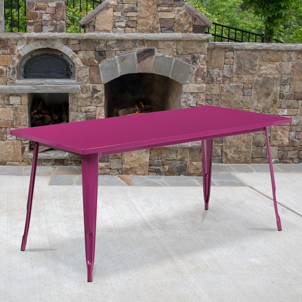 Commercial Grade 31.5" x 63" Rectangular Purple Metal Indoor-Outdoor Table